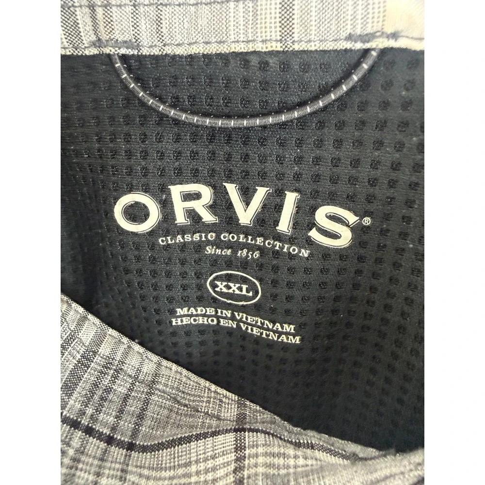 Orvis Plaid Button Down Shirts Mens XXL Blue Grey 2 Pack Short Sleeve Outdoor